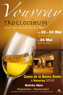 Troglovinum Vouvray 2010. Un rendez-vous  ne pas manquer les 22, 23 et 24 mai dans les caves historiques de la Bonne Dame  Vouvray. Une vingtaine de jeunes vignerons inviteront le public pour une dgustation, et en particulier les deux derniers millsimes, jugs exceptionnels. Cette manifestation conviviale et presque intimiste connat tous les ans le succs.  Des vignerons qui ne sont pas l uniquement pour vendre mais pour promouvoir notre appellation en toute fraternit , souligne Sbastien Brunet, le prsident de Troglovinum. Vouvray sec, demi-sec, moelleux et ptillant seront accompagns des spcialits rgionales prsentes dans la cave, foie gras, charcuterie et fromages de chvre. Le midi, des repas de gastronomie locale seront servis dans les caves troglodytiques ou en terrasse suivant le temps, par un grand chef du Vouvrillon. 
Caves de la Bonne dame  Vouvray les 22, 23 mai de 10 h  19 h et le 24 mai de 9 h  18 h.
Entre libre. Renseignements au 02.47.52.71.07.